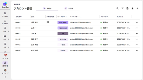 アカウント管理の画面例